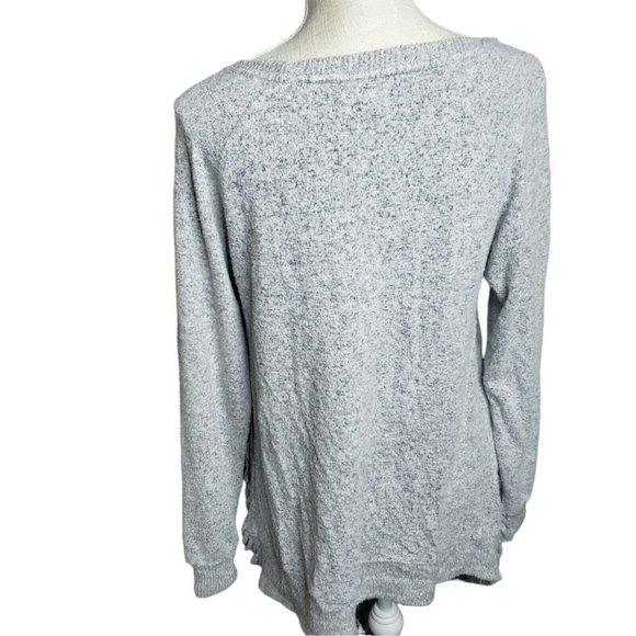 Cupio Women Gray Pullover Sweater M light Weight Ruffle - Picture 3 of 9
